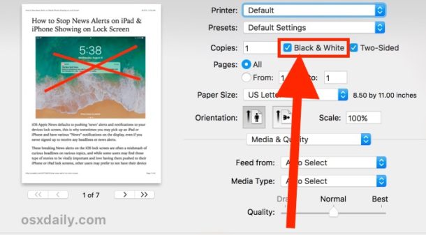 outlook 2016 for mac print in black and white